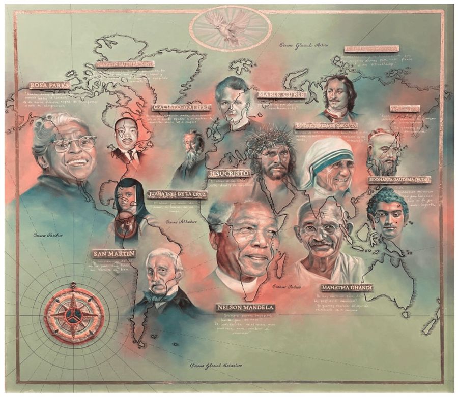 Mapa Paz — Oil and collage on canvas